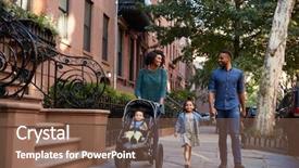  Presentation with walk - Beautiful slide deck featuring connect four - family taking a walk down backdrop and a violet colored foreground