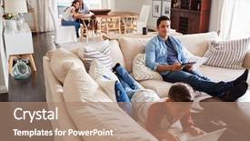  Presentation with grandma - Slide set consisting of connect four - pre-teen boy lying on sofa background and a coral colored foreground