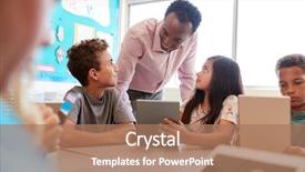  Presentation with elementary school career day and technology and black female teacher - Colorful theme enhanced with connect four - teacher among kids with computers backdrop and a coral colored foreground