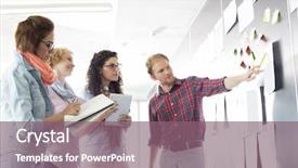  Presentation with female - Colorful slide deck enhanced with connect four - young businessman explaining document backdrop and a violet colored foreground