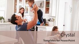  Presentation with baby doctor and family - Presentation theme having connect four - young hispanic family in their background and a coral colored foreground