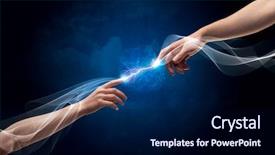  Presentation with electric current - Amazing presentation design having connect god - two male arms reaching backdrop and a  colored foreground