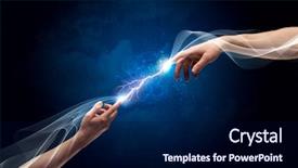  Presentation with electric current - Cool new presentation theme with connect god - two male arms reaching backdrop and a navy blue colored foreground