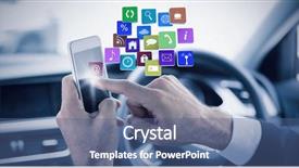  Presentation with connected car - Colorful theme enhanced with connected car - cloud with apps against businessman backdrop and a ocean colored foreground