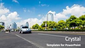  Presentation with traffice - Beautiful PPT theme featuring connected car - traffice of city backdrop and a gray colored foreground