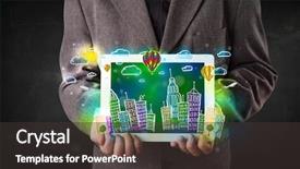  Presentation with medical robot hand and person - Cool new slide deck with connected car - young person showing tablet backdrop and a dark gray colored foreground