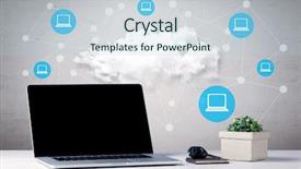  Presentation with coffee - Amazing presentation theme having connected computers around big backdrop and a light blue colored foreground