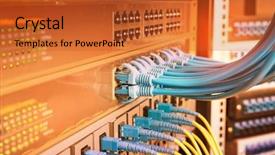  Presentation with cables - PPT theme featuring connected to network switch port background and a  colored foreground
