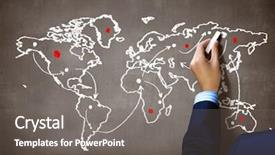  Presentation with connected world - Audience pleasing PPT theme consisting of connected world - close up of human hand backdrop and a gray colored foreground