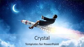  Presentation with rocket - Amazing presentation theme having connected world - woman on space rocket mixed backdrop and a light blue colored foreground