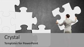  Presentation with connecting - Slide deck having connecting elements of white puzzle background and a light gray colored foreground