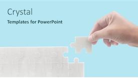  Presentation with solutions business - PPT theme having connecting-jigsaw-puzzle-business-solutions background and a sky blue colored foreground