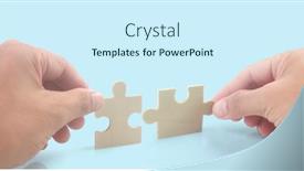  Presentation with solutions business - PPT theme with connecting-jigsaw-puzzle-business-solutions background and a cool aqua colored foreground