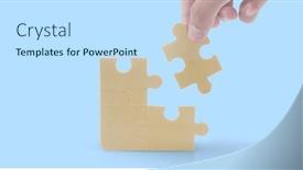  Presentation with solutions business - PPT theme consisting of connecting-jigsaw-puzzle-business-solutions background and a sky blue colored foreground