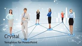  Presentation with connecting people - Presentation design featuring connecting people - business and networking concept background and a light blue colored foreground