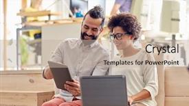  Presentation with creative - Cool new PPT layouts with connecting people - creative team with laptop backdrop and a mint green colored foreground