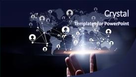  Presentation with connecting people - Slides enhanced with connecting people - whole world in hands background and a navy blue colored foreground