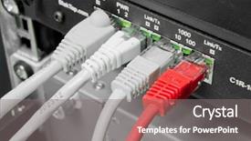  Presentation with ethernet - Slide deck consisting of connecting ports computer - ethernet cables connected to switch background and a  colored foreground