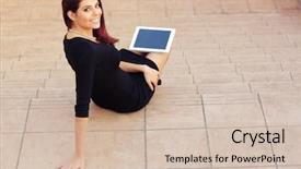  Presentation with sad lonely student sitting - Beautiful slide set featuring connecting students - happy smiling student sitting backdrop and a soft green colored foreground