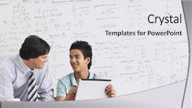  Presentation with physics - Slides enhanced with connecting students - teacher and student using laptop background and a white colored foreground