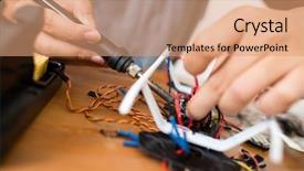  Presentation with welding - Presentation design with connecting the parts of drone with welding tool background and a coral colored foreground