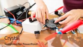  Presentation with parts - Presentation design featuring connecting the parts on drone background and a coral colored foreground