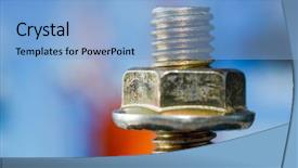  Presentation with nut - Audience pleasing theme consisting of tighten up - nut and bolt close up backdrop and a light blue colored foreground