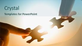  Presentation with falling jigsaw pieces - Slide set consisting of connecting two jigsaw glowing puzzle background and a light blue colored foreground