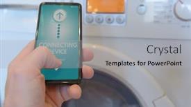  Presentation with iot smart home - Slides featuring connecting-washing-machine-with-smart background and a light gray colored foreground