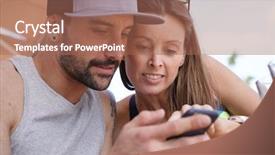  Presentation with connecting - Amazing PPT theme having connecting with smartphone at restaurant backdrop and a  colored foreground