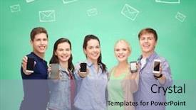  Presentation with technology students - Beautiful theme featuring connection and technology concept - group backdrop and a light blue colored foreground