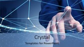  Presentation with hand touching finger digital - Slide set featuring connection lines on virtual screen background and a teal colored foreground