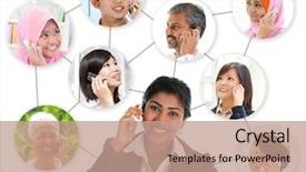  Presentation with people talking - PPT theme with connection of diversity races asia background and a coral colored foreground