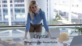  Presentation with architect - Slide deck having connection skill - portrait of blonde young caucasian background and a light blue colored foreground