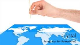  Presentation with conquer - Colorful theme enhanced with conquer - man placing flag on world backdrop and a light blue colored foreground