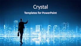  Presentation with city - PPT theme enhanced with conquer - rear view of businesswoman looking background and a  colored foreground