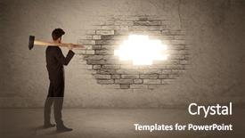  Presentation with brick wall - Amazing presentation having conquering barriers success - business man hitting brick grungy backdrop and a violet colored foreground