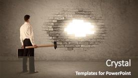  Presentation with brick wall - Cool new theme with conquering barriers success - business man hitting brick grungy backdrop and a  colored foreground