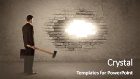  Presentation with brick wall - PPT theme consisting of conquering barriers success - business man hitting brick grungy background and a violet colored foreground