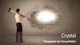  Presentation with brick wall - PPT theme consisting of conquering barriers success - business man hitting brick grungy background and a violet colored foreground