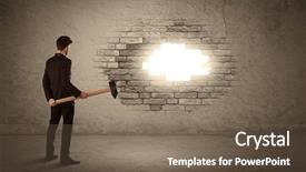  Presentation with brick wall - Slides enhanced with conquering barriers success - business man hitting brick grungy background and a  colored foreground