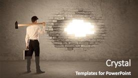  Presentation with brick wall - Presentation design featuring conquering barriers success - business man hitting brick grungy background and a violet colored foreground