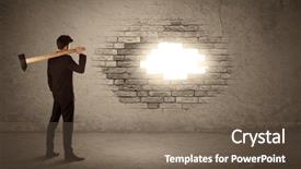  Presentation with brick wall - PPT layouts featuring conquering barriers success - business man hitting brick grungy background and a  colored foreground