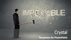  Presentation with wall - PPT layouts having conquering barriers success - business man hitting impossible sign background and a  colored foreground