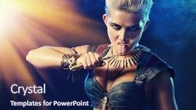  Presentation with female warrior - Audience pleasing presentation consisting of conqueror - portrait of a beautiful female backdrop and a navy blue colored foreground