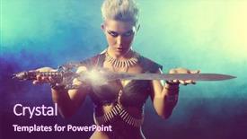  Presentation with female warrior - Colorful presentation design enhanced with conqueror - portrait of a beautiful female backdrop and a wine colored foreground