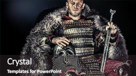  Presentation with sword shield - Amazing presentation theme having conqueror - portrait of a courageous ancient backdrop and a dark gray colored foreground