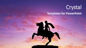  Presentation with city silhouette - Presentation theme having conqueror - silhouette of alexander the great background and a violet colored foreground