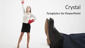  Presentation with pink boxing gloves - Presentation theme with conqueror - winner businesswoman in red boxing background and a white colored foreground