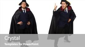  Presentation with powder coat - Colorful presentation design enhanced with conqueror - young man wearing tricorn backdrop and a  colored foreground